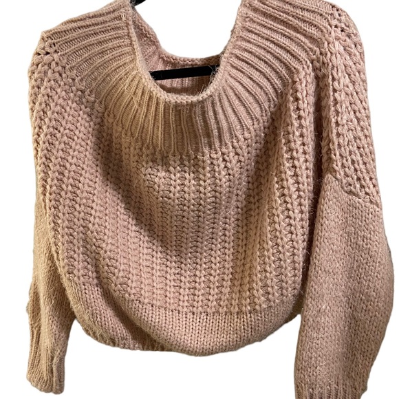Tan Rose Harper Heritage Crop Oversized Soft Sweater Women’s S Waffled - Picture 2 of 3